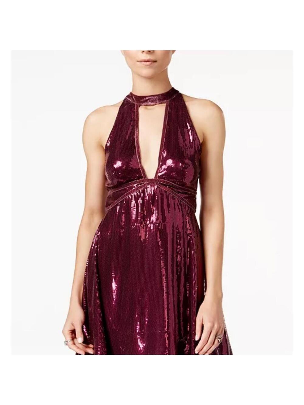 Free People Deep Red Sequin Backless Dress